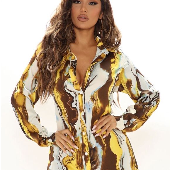 NWT- Fashion Nova Satin Shirt Dress - Size 1X - Picture 4 of 17